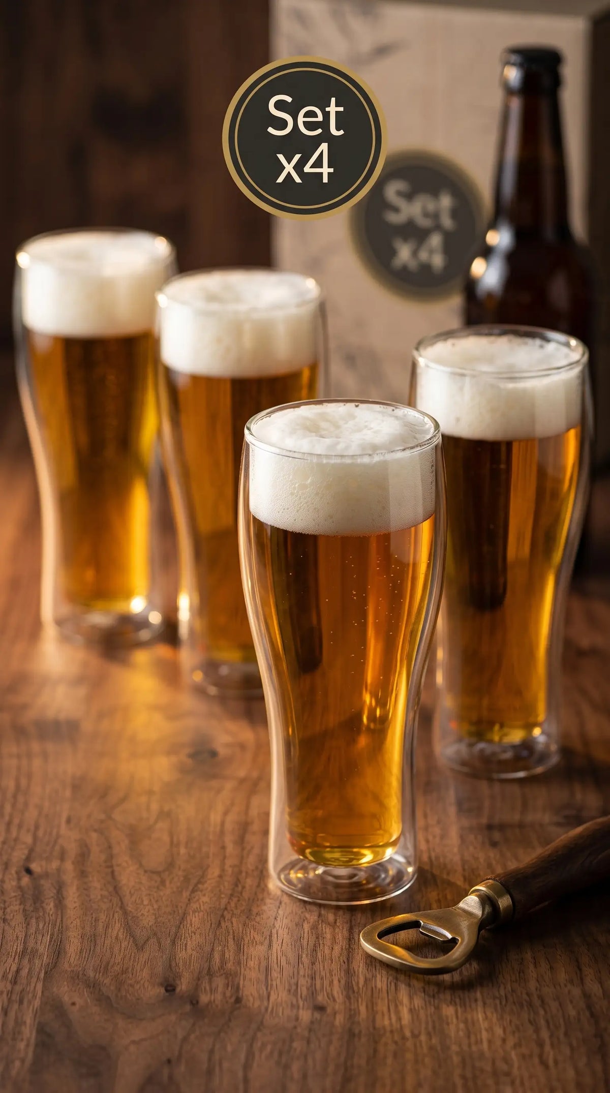 Vaso Cervecero Doble Pared Set x4 500 ML
